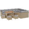 13-delad trädgårdssoffgrupp med kuddar Beige Poly Rattan Akacia vidaXL Stor – miniatyr 2