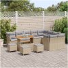 13-delad trädgårdssoffgrupp med kuddar Beige Poly Rattan Akacia vidaXL Stor – miniatyr 3