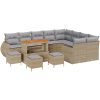 13-delad trädgårdssoffgrupp med kuddar Beige poly rotting akacia vidaXL Stor – miniatyr 2