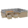 13-delad trädgårdssoffgrupp med kuddar Beige Polyrotting Akacia vidaXL 141 x 61.5 x 69 cm, 3 - Sits, enkel, 110 cm – miniatyr 2