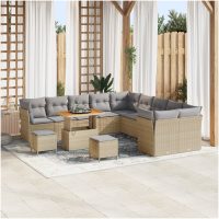 13 Delar Trädgårdsoff Set med Kuddar Beige Poly Rattan Akacia vidaXL