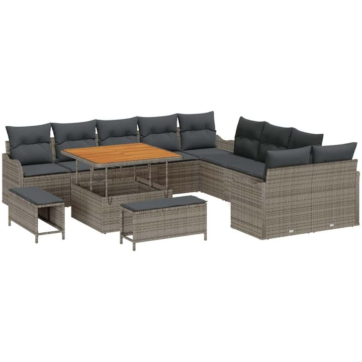 13 delar trädgårdsoff set med kuddar grå poly-rattan akacia vidaXL Stor – bild 2
