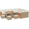 13 Delar Trädgårdsoffagrupp med Kuddar Beige Poly Rattan Akacia vidaXL Stor – miniatyr 2