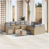 13 Delar Trädgårdssoffa Set med kuddar Beige Poly Rattan Akacia vidaXL Stor – miniatyr 1