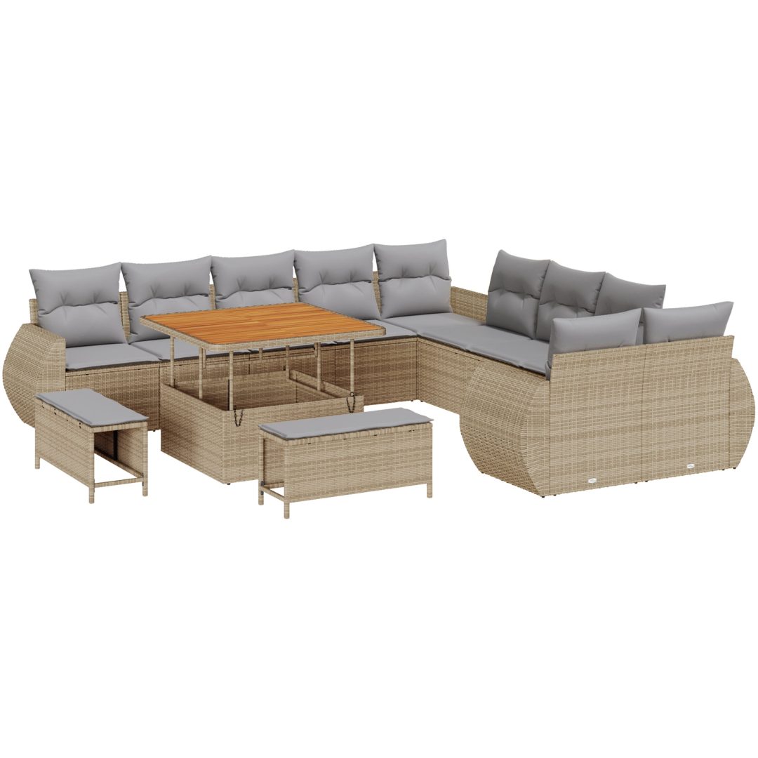 13 Delars Trädgårdsofa Set med Kuddar Beige Poly Rattan Akacia vidaXL Stor – bild 2