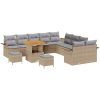 13-delars trädgårdsofabordset med kuddar Beige Poly Rattan Akacia vidaXL Stor – miniatyr 2