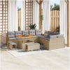 13-delars trädgårdsoff set med kuddar Beige Poly Rattan Akacia vidaXL 121 x 62 x 69 cm, stor, 100 cm – miniatyr 1