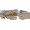 13-delars trädgårdsoff-set med kuddar beige poly rattan akacia vidaXL Stor – miniatyr 2