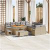 13-delars trädgårdsoff-set med kuddar beige poly rattan akacia vidaXL Stor – miniatyr 1