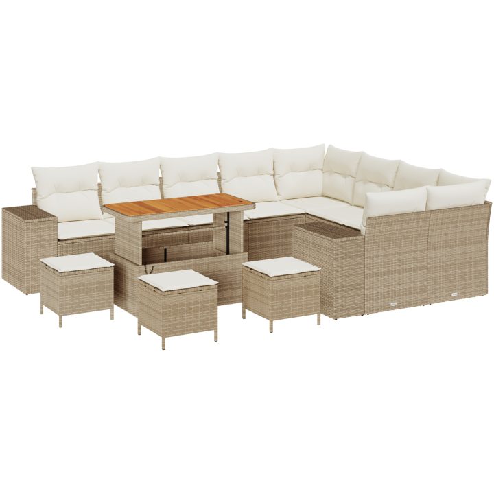 13-delars trädgårdsoff-set med kuddar, beige, poly rattan, akaciaträ vidaXL Medium – bild 2