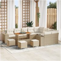 13-delars trädgårdsoff-set med kuddar, beige, poly rattan, akaciaträ vidaXL