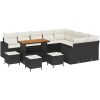 13-delars trädgårdsoff set med kuddar Svart Poly Rattan Akacia vidaXL Stor – miniatyr 2
