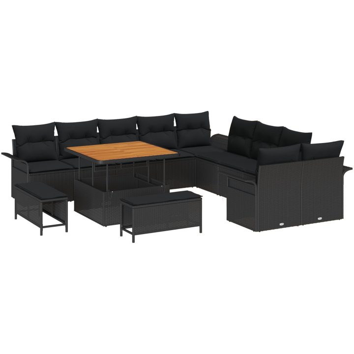 13 delars trädgårdsoff set med kuddar svart poly Rattan akacia vidaXL Stor – bild 2