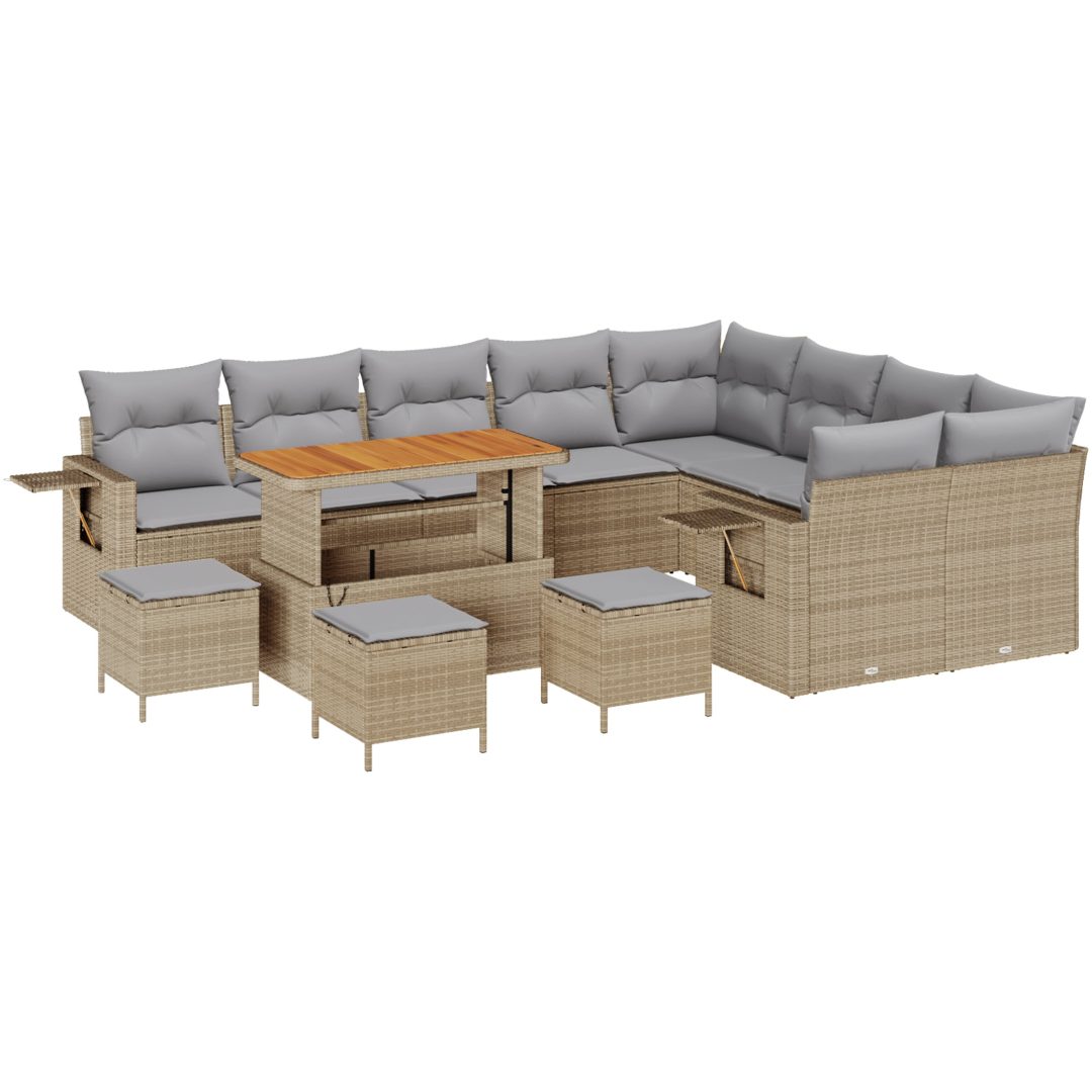 13-delars trädgårdsoffa set med kuddar beige poly rattan akaciaträ vidaXL Stor – bild 2