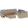 13-delars trädgårdsoffagrupp med kuddar Beige Poly Rotting Akacia vidaXL Stor – miniatyr 2