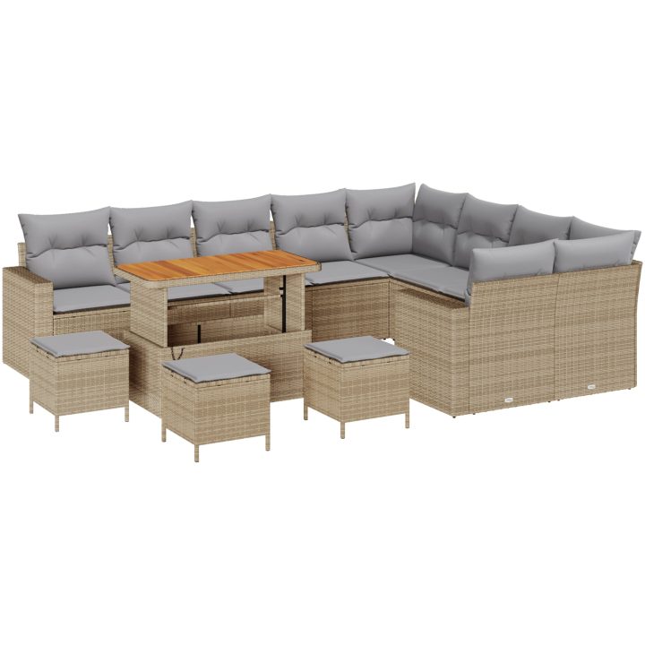 13-delars trädgårdsoffan set med kuddar beige poly rotting acacia vidaXL Stor – bild 2