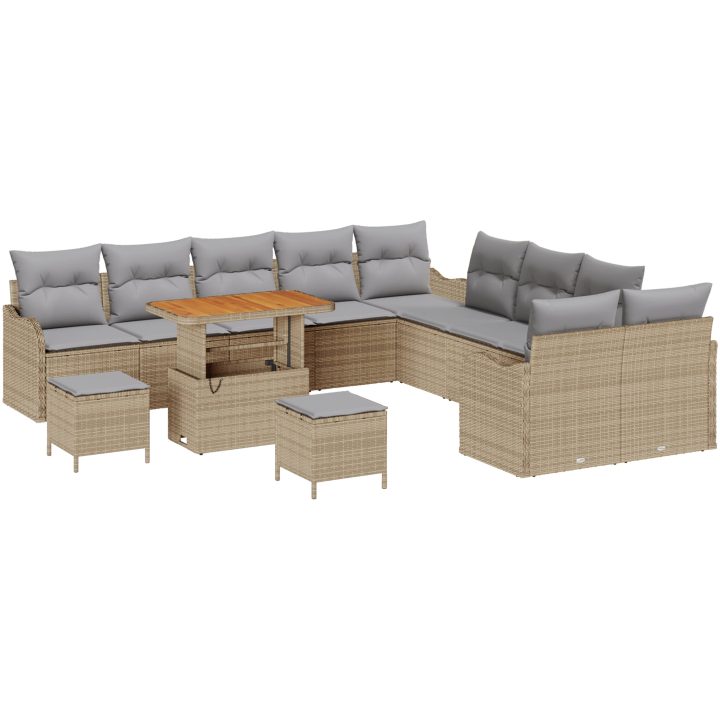 13 Delars Trädgårdsoffas med kuddar Beige Poly Rattan Akacia vidaXL Stor – bild 2