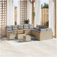 13 Delars Trädgårdsoffas med kuddar Beige Poly Rattan Akacia vidaXL