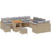 13-delars trädgårdsoffaset med kuddar beige poly rattan akacia vidaXL Stor – miniatyr 2