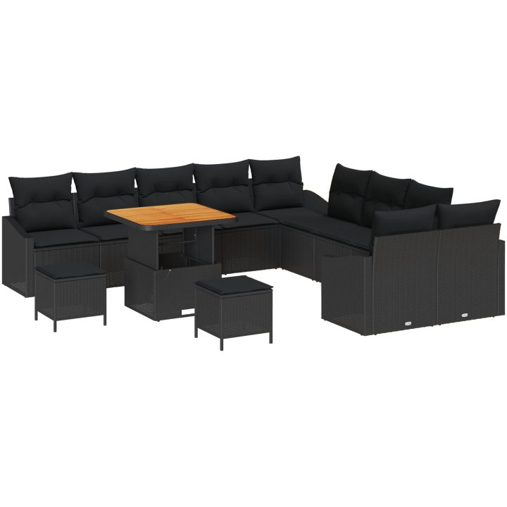 13-delars trädgårdsoffaset med kuddar svart poly-rattan akacia vidaXL Stor – bild 2