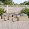 13 Delars trädgårdsoffasett med kuddar beige poly rattan akacia vidaXL Stor – miniatyr 3