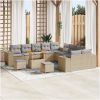 13 Delars trädgårdsoffasett med kuddar beige poly rattan akacia vidaXL Stor – miniatyr 1
