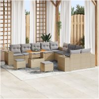 13 Delars trädgårdsoffasett med kuddar beige poly rattan akacia vidaXL