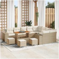 13-delars Trädgårdsoffasett med kuddar Beige Poly Rattan Akacia vidaXL