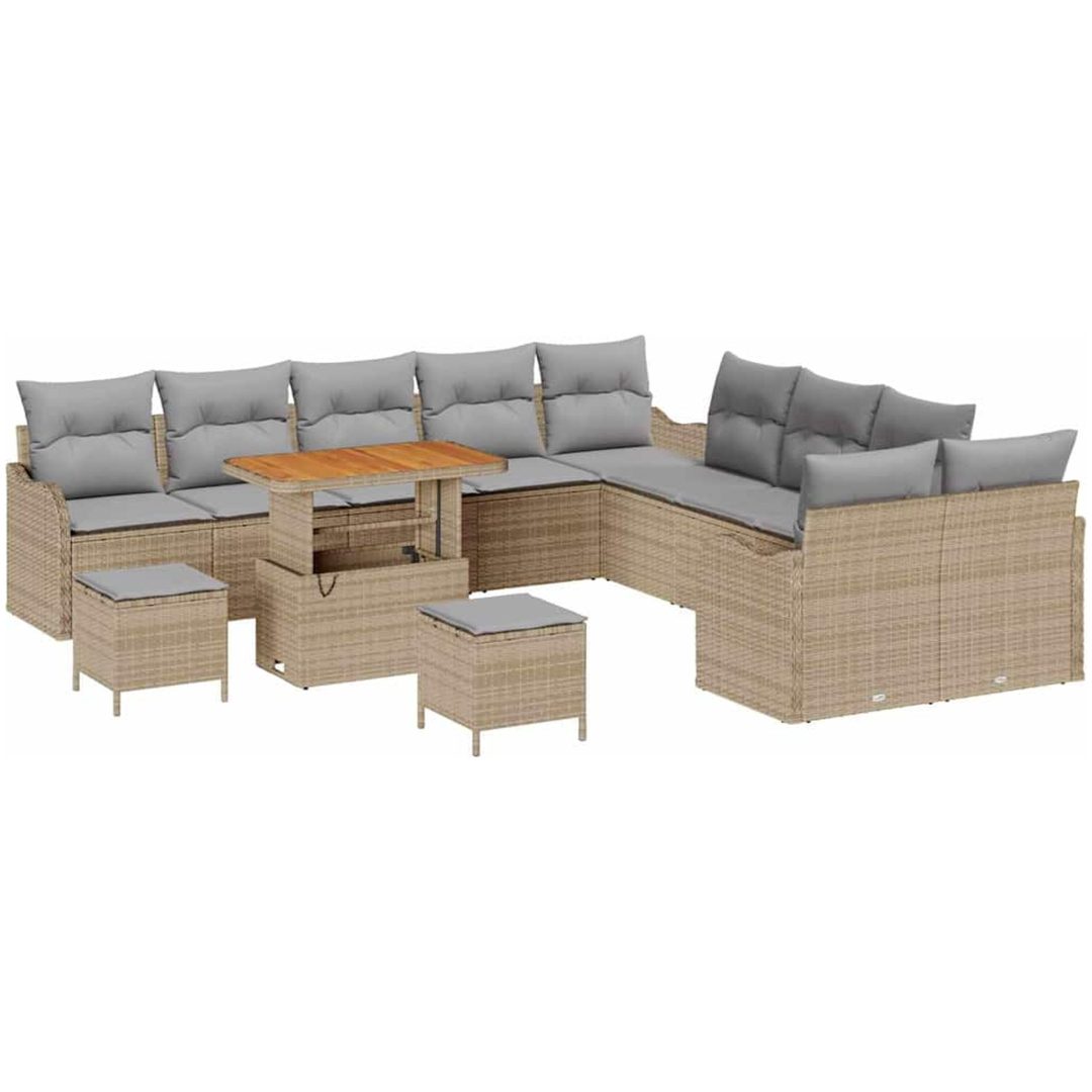 13 Delars Trädgårdsoffasett med Kuddar Beige Polyrotting Akacia vidaXL Stor – bild 2