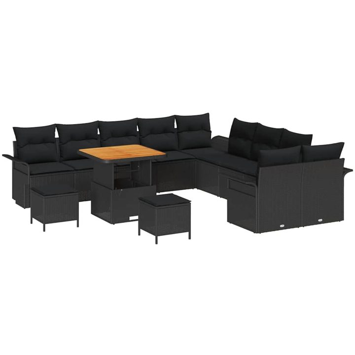 13 Delars Trädgårdsoffasett med kuddar Svart Poly Rattan Akacia vidaXL Stor – bild 2
