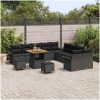13 Delars Trädgårdsoffasett med kuddar Svart Poly Rattan Akacia vidaXL Stor – miniatyr 3