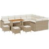 13-delars trädgårdsoffgrupp med kuddar beige poly rotting akacia vidaXL Stor – miniatyr 2