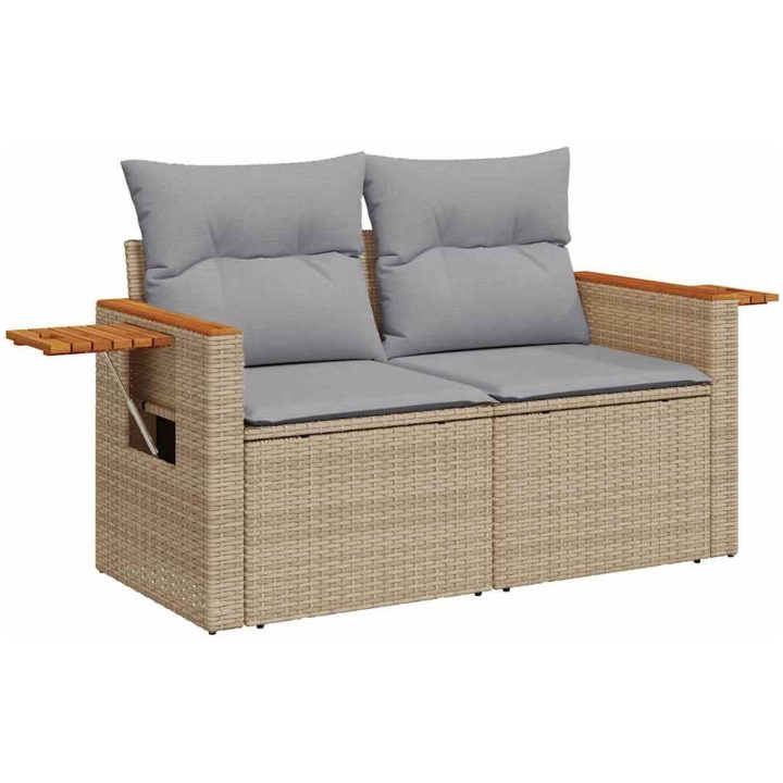 13-delars trädgårdsoffgrupp med kuddar Beige Polyrotting Akacia vidaXL Stor – bild 5