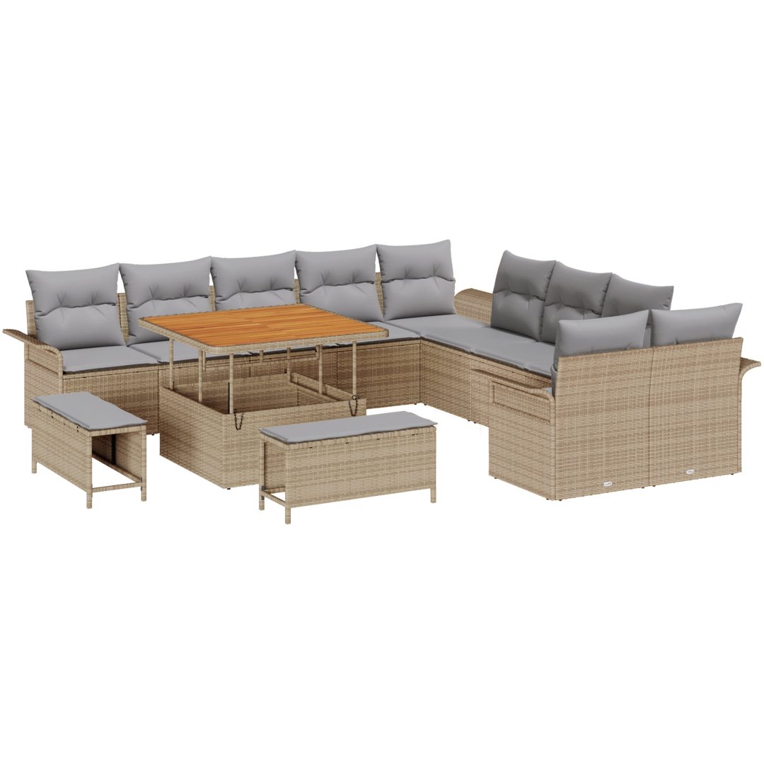 13-delars trädgårdsoffor med kuddar Beige Polyrotting Akacia vidaXL Medium – bild 2