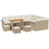 13-delars trädgårdsoffset med kuddar beige poly rotting akacia vidaXL Stor – miniatyr 2