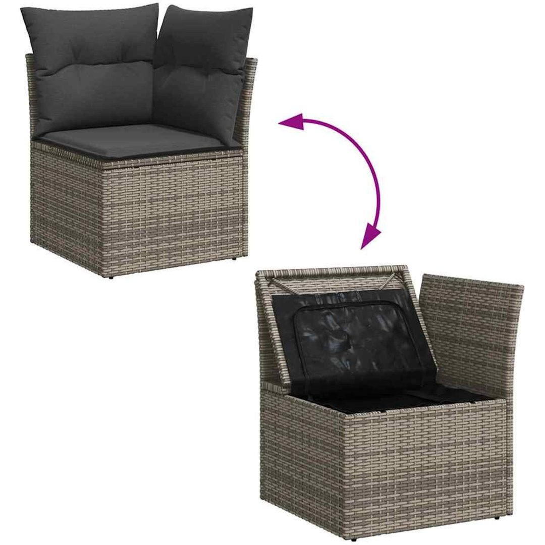 13-delars trädgårdsoffset med kuddar grå poly rattan acacia vidaXL Stor – bild 7