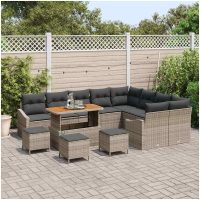 13-delars trädgårdsoffset med kuddar grå poly rattan acacia vidaXL