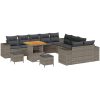 13-delars trädgårdsoffset med kuddar grå poly rattan akacia vidaXL Stor – miniatyr 2