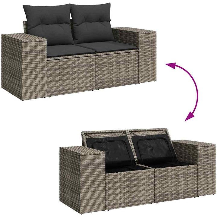 13-delars trädgårdsoffset med kuddar grå poly rattan akacia vidaXL Stor – bild 10