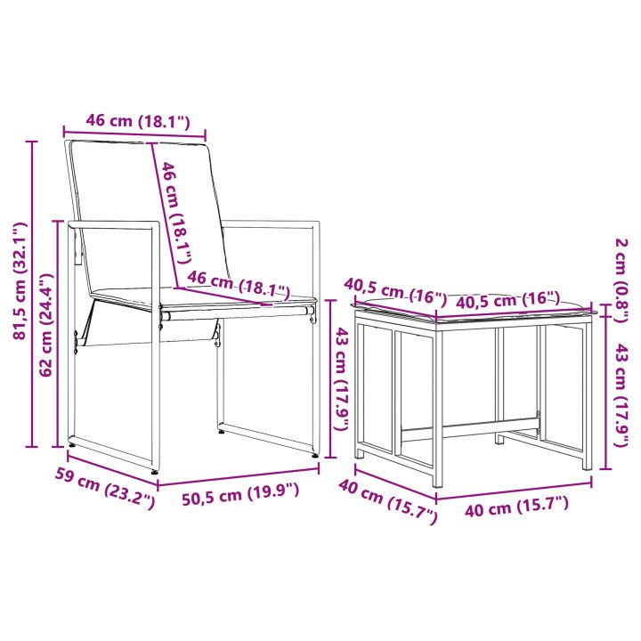 13-delars trädgårdsset med kuddar i stål och textilene vidaXL 40 cm x 40 cm x 35 cm – bild 11