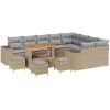 13-delars trädgårdssoffaset med kuddar Beige Poly Rattan Akacia vidaXL Stor – miniatyr 2