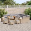 13-delars trädgårdssoffaset med kuddar Beige Poly Rattan Akacia vidaXL Stor – miniatyr 3