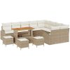 13 Delars Trädgårdssoffset med Kuddar Beige Poly Rottang Akacia vidaXL Stor – miniatyr 2