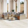 13-delat Trädgårdsofa Set med Kuddar Beige Poly Rattan Akacia vidaXL Stor – miniatyr 1