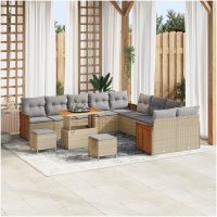 13-delat Trädgårdsofa Set med Kuddar Beige Poly Rattan Akacia vidaXL