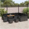 13-delat trädgårdsofa-set med kuddar Svart Poly Rattan Acacia vidaXL Medel – miniatyr 3
