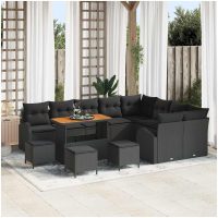 13-delat trädgårdsofa-set med kuddar Svart Poly Rattan Acacia vidaXL