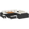 13-delat trädgårdsofa set med kuddar svart poly rattan akacia vidaXL Stor – miniatyr 2