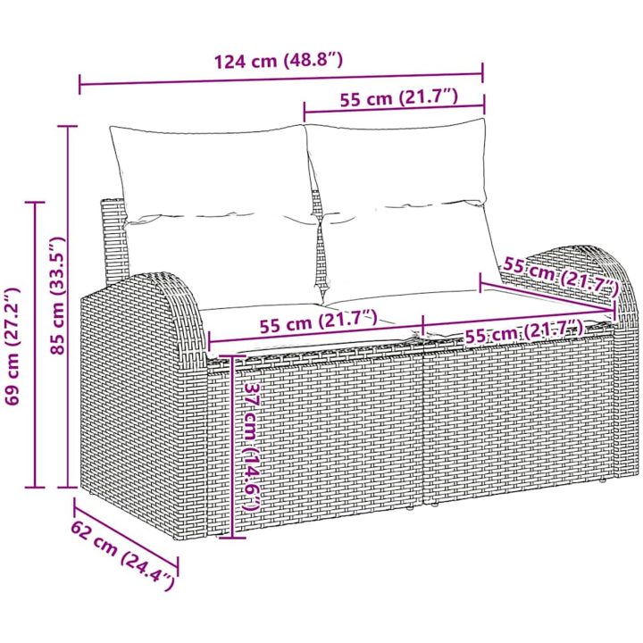 13-delat trädgårdsofaset med kuddar Beige Polyrotting Akacia vidaXL Medium – bild 9