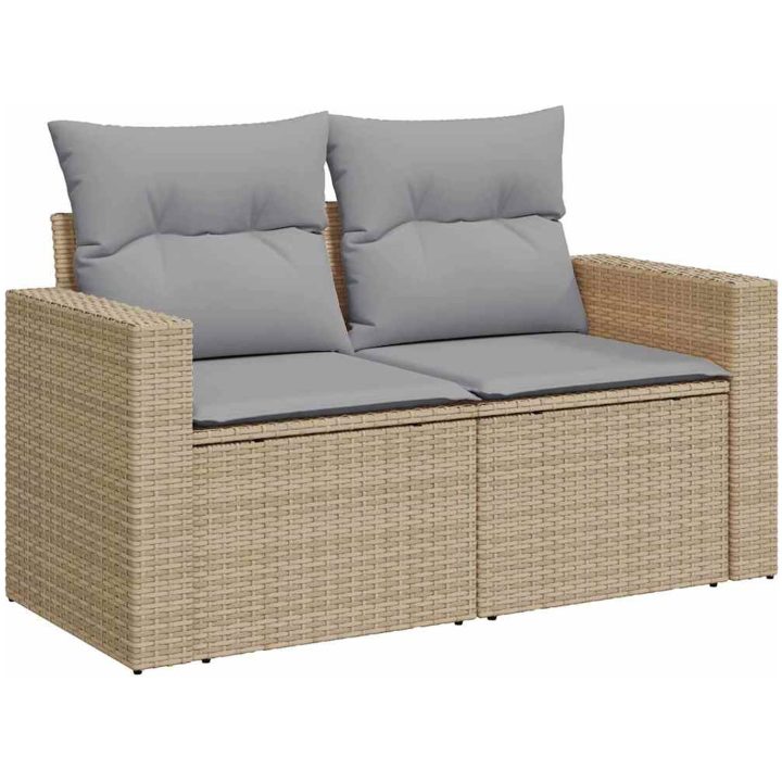 13-delat trädgårdsoff-set med kuddar Beige Poly konstrotting Akacia vidaXL Stor – bild 4